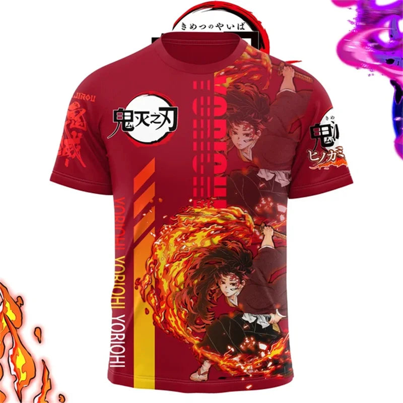 Demon Killer 3D Printed Unisex Short Sleeve T-Shirt Japanese Anime Street Fashion Breathable Top for Men