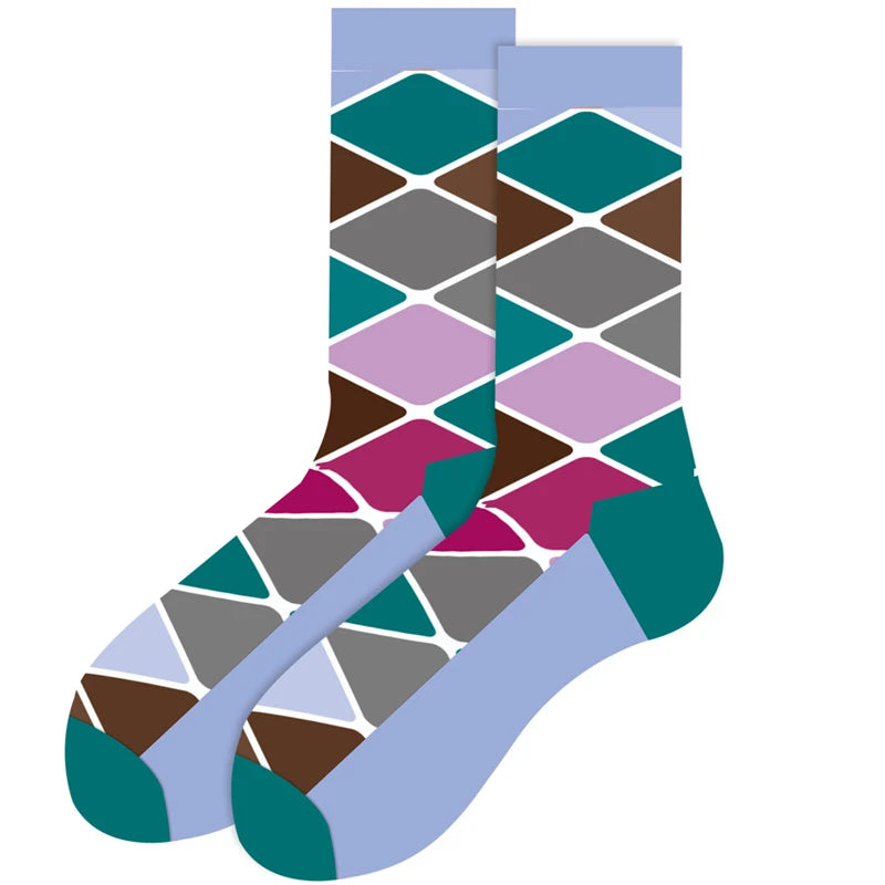 Neuartige Baumwollsocken mit Cartoon-Motiv für Herren 2023 Boxing Dollars Schachbretter Tier Große Größe Lange Socken