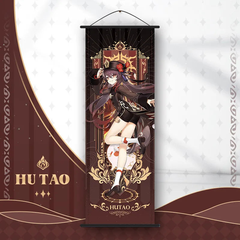 Genshin Impact Scroll Canvas Painting Hanging Anime Poster Wall Art Room Decoration