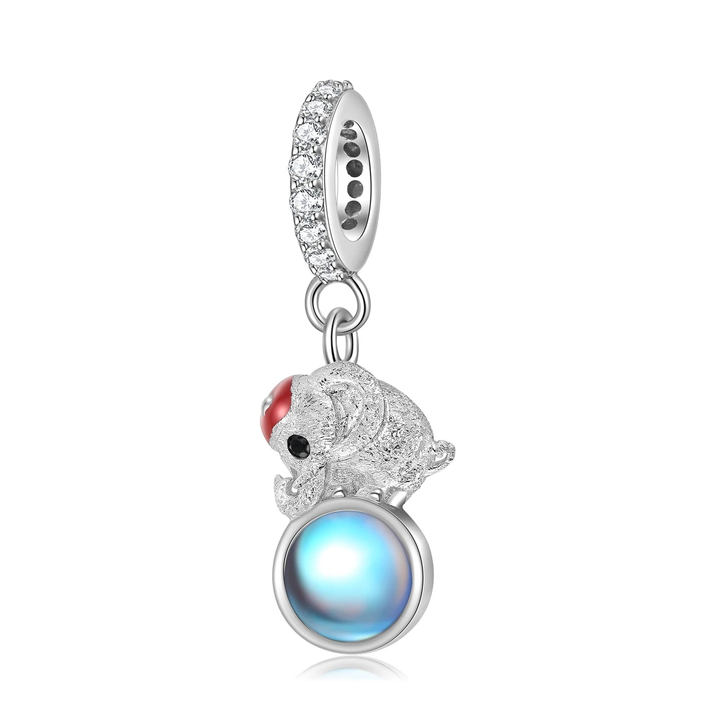 JIUHAO 925 Sterling Silber Mondstein-Anhänger - Rosa Kaninchen & Katzen-Design | DIY-Charms für Armbänder & Armreifen
