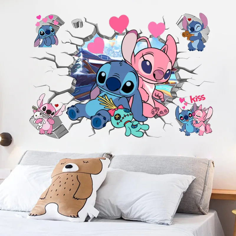 Cartoon Lilo & Stitch Regenbogen Wandaufkleber für Kinderzimmer Wanddekoration Animiertes Poster