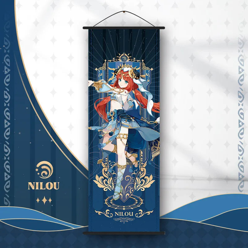 Genshin Impact Scroll Canvas Painting Hanging Anime Poster Wall Art Room Decoration