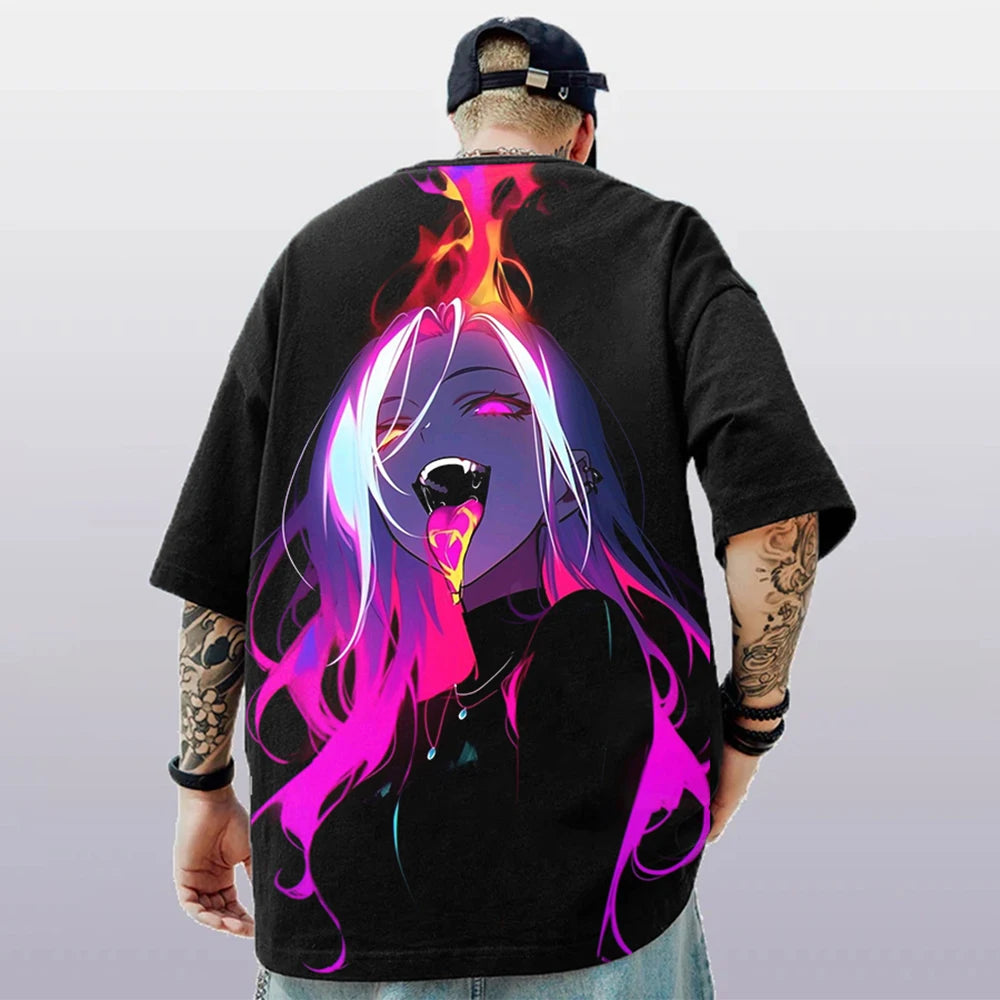 T-shirt d'été pour hommes avec imprimé anime 3D surdimensionné, haut décontracté tendance