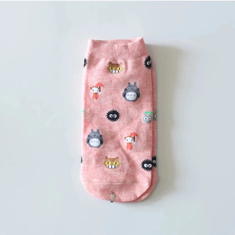Anime Big Cat & Calcifer Socken – Halbtransparentes Cartoon-Design