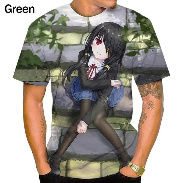Anime Character Tokisaki Kurumi Print T-Shirt 3D Short Sleeve Summer Fashion Harajuku Style Cartoon Top for Men/Women Kids