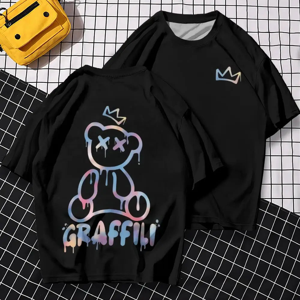 T-shirt à manches courtes avec ours 3D Harajuku