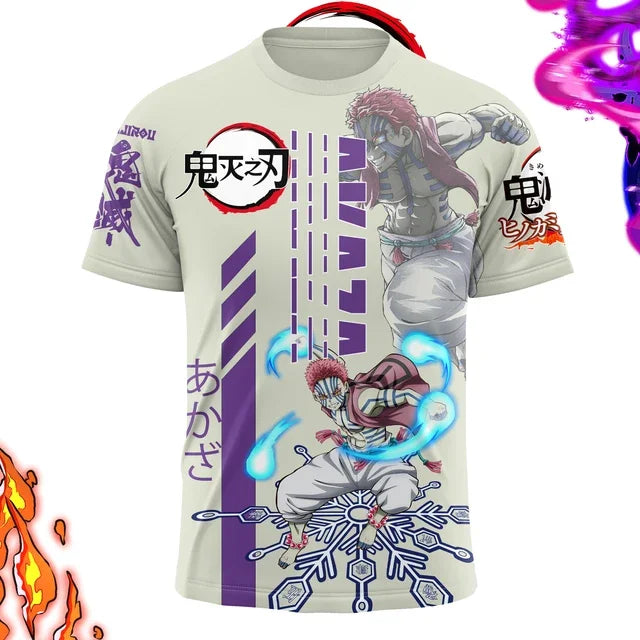 Demon Killer 3D Printed Unisex Short Sleeve T-Shirt Japanese Anime Street Fashion Breathable Top for Men