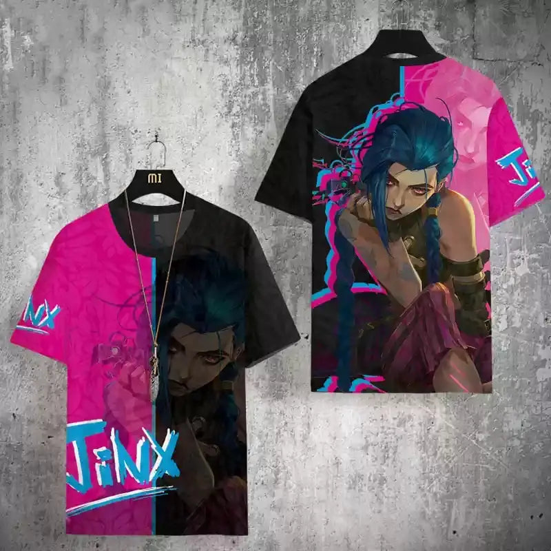 Arcane League Jinx 3D Printed T-Shirt for Men Women Adult Anime Fashion Harajuku Cartoon Cosplay Clothing Short Sleeve Top