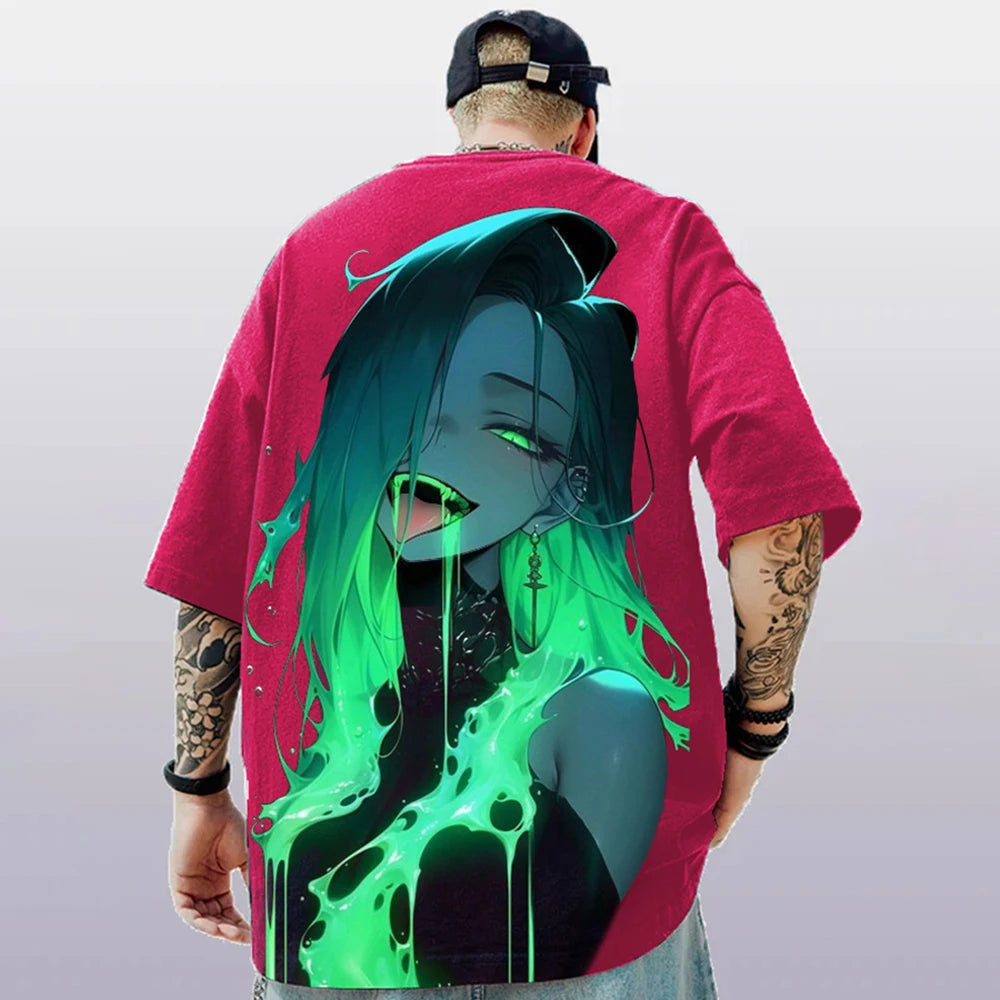 T-shirt d'été pour hommes avec imprimé anime 3D surdimensionné, haut décontracté tendance