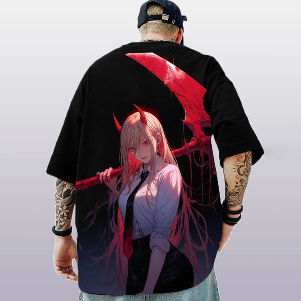 T-shirt d'été pour hommes avec imprimé anime 3D surdimensionné, haut décontracté tendance