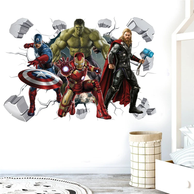 3D Stereoskopische Wirkung Avengers Wandaufkleber für Kinder Marvel Superhero Movie Poster Dekoration