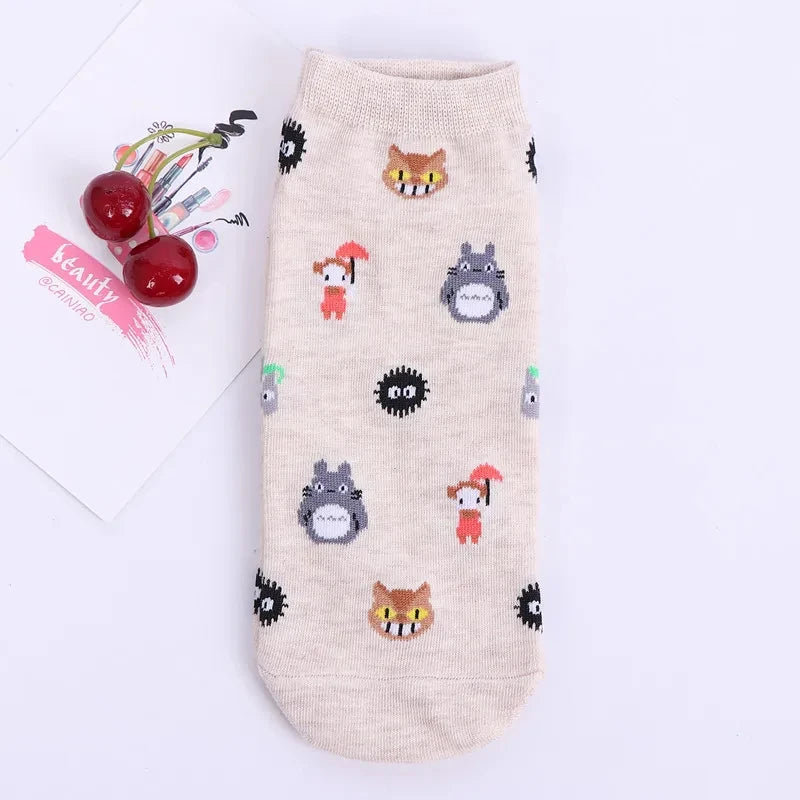 Anime Big Cat & Calcifer Socken – Halbtransparentes Cartoon-Design