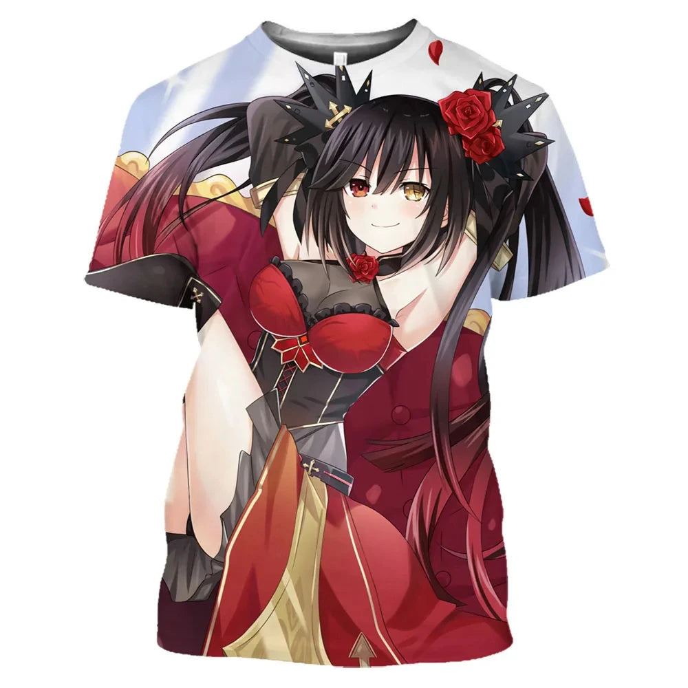 Anime Character Tokisaki Kurumi Print T-Shirt 3D Short Sleeve Summer Fashion Harajuku Style Cartoon Top for Men/Women Kids