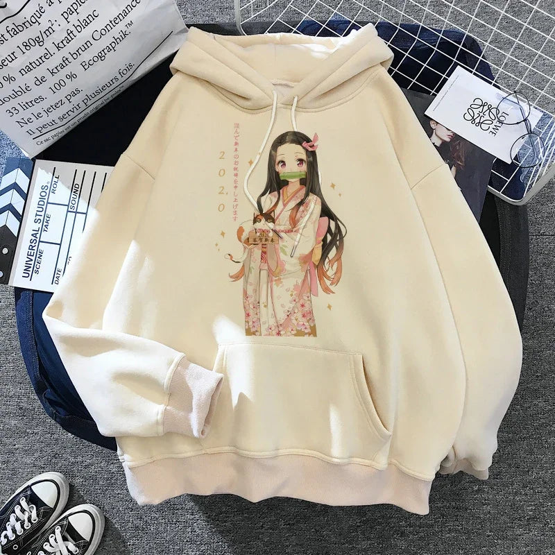 Kimetsu No Yaiba Sweatshirt – Anime Demon Slayer Hoodie mit Tanjiro & Nezuko, Harajuku Kawaii Style
