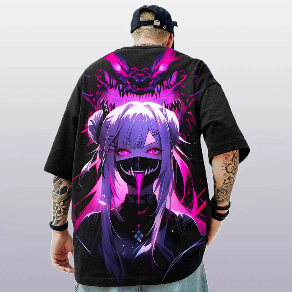 T-shirt d'été pour hommes avec imprimé anime 3D surdimensionné, haut décontracté tendance