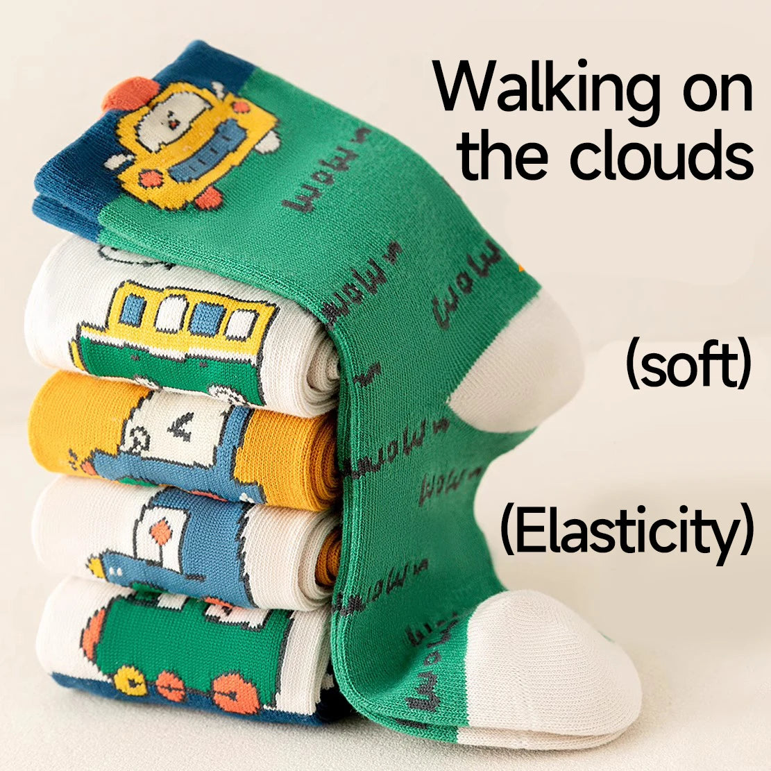 5 Paar lustige Autosocken für Kinder – bunt, weich, elastisch und abriebfest (1–16 Jahre)