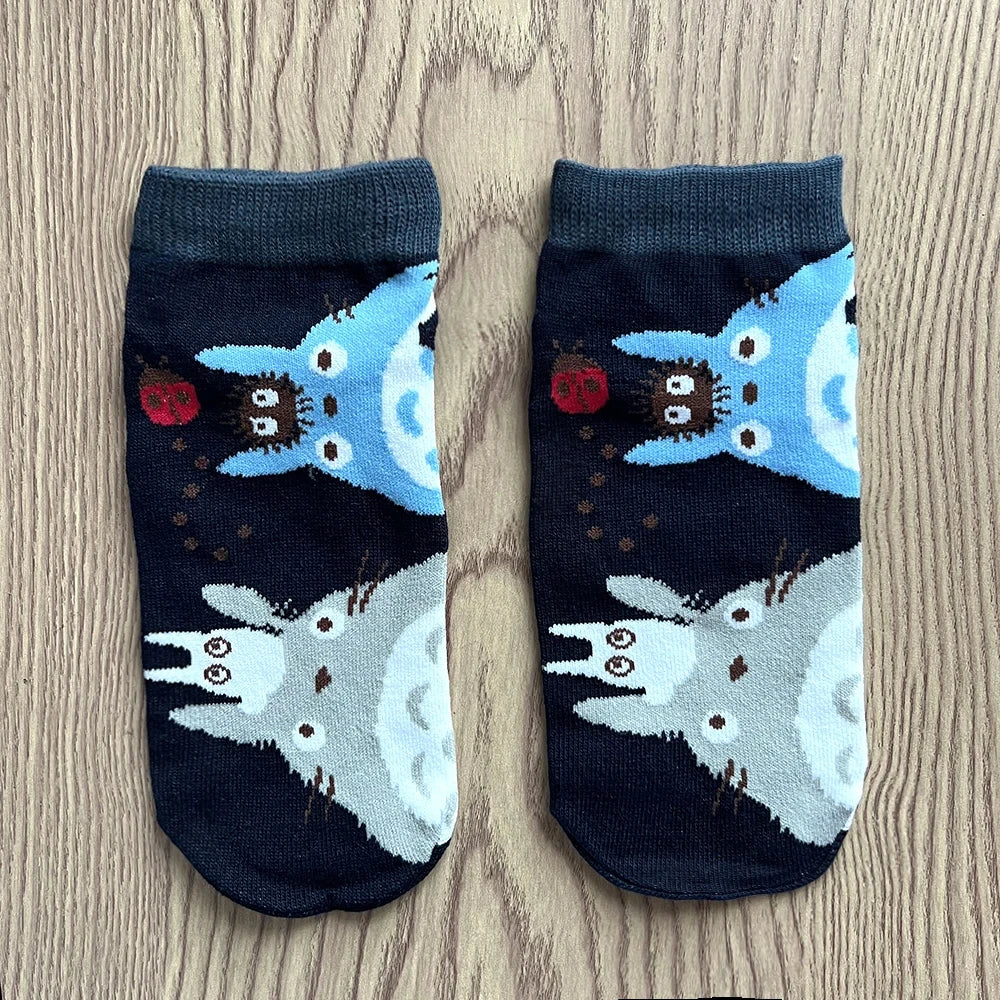 Anime Big Cat & Calcifer Socken – Halbtransparentes Cartoon-Design