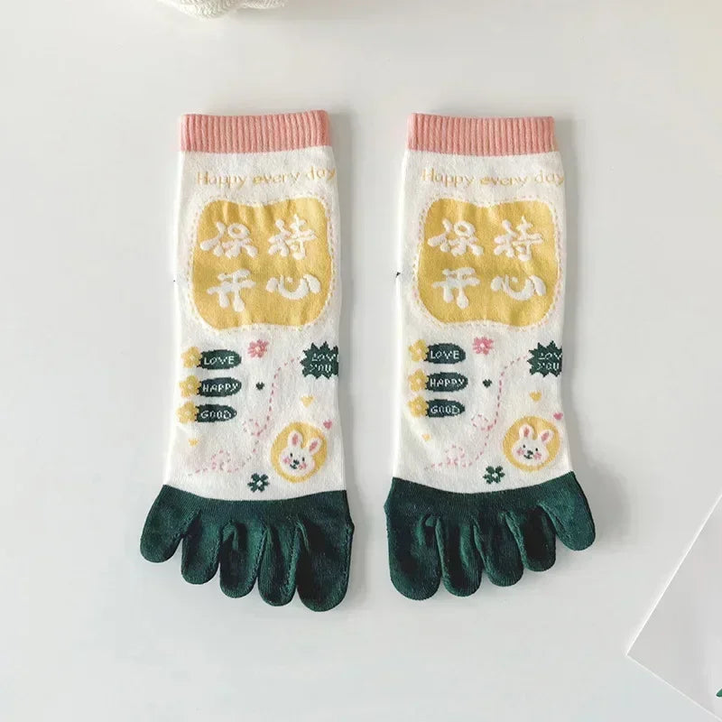 Niedliche Cartoon-Zehensocken – Fünffinger-Zehensocken aus Baumwolle für Damen, perfekt für Yoga und Sport