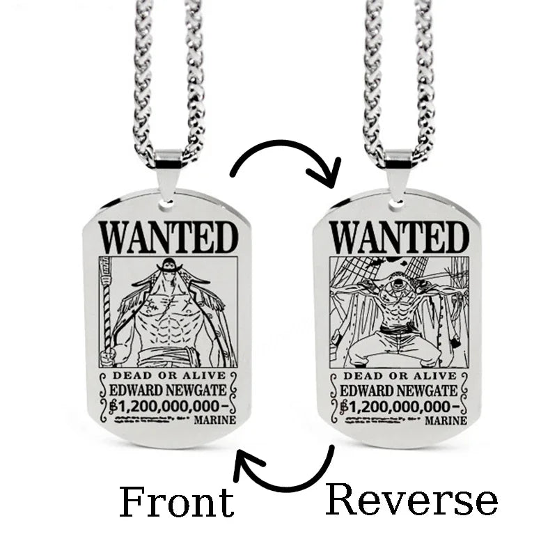 One Piece Wanted Poster Necklace Pendant - Luffy & Zoro Metal Charms | Unisex Jewelry & Gifts