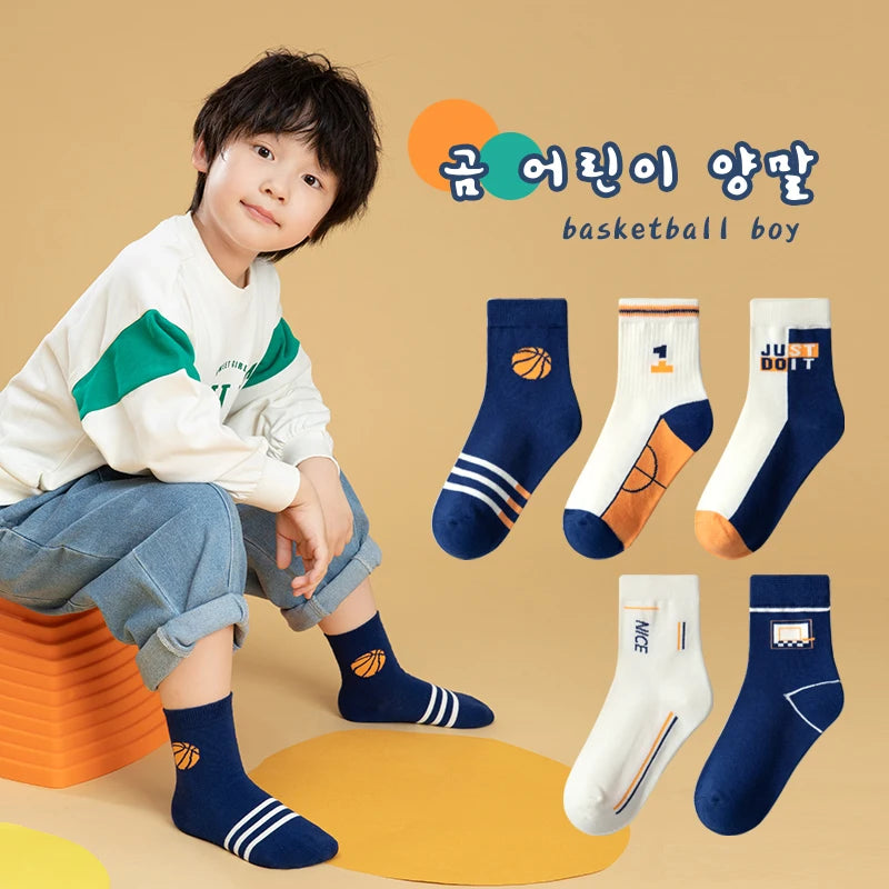 Lot de 5 paires de chaussettes mi-hautes en coton pour garçons – Chaussettes de sport respirantes et confortables (1 à 14 ans)