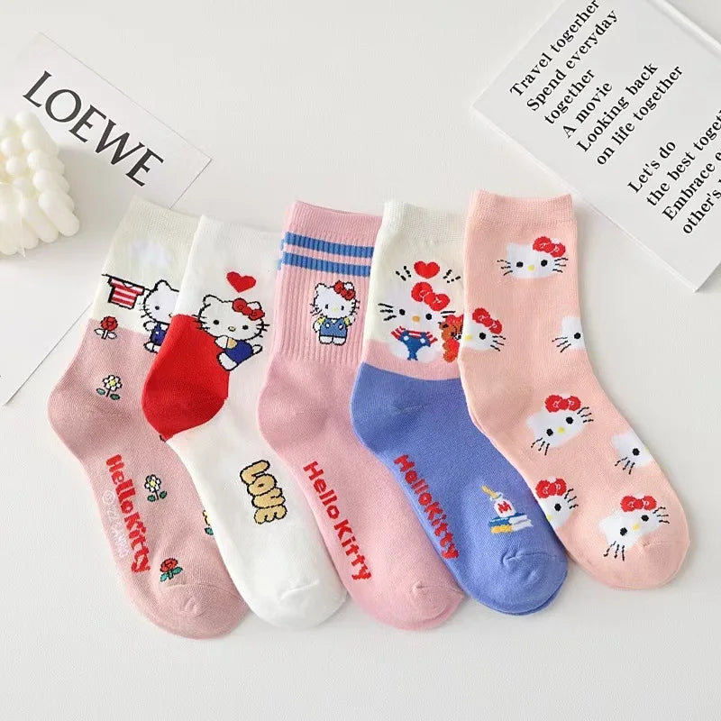 Koreanischer Frühlings- und Sommer-Cartoon-Studentensocken aus weicher Baumwolle, 5-teiliges Set mit Animationsderivat, auffälliges, atmungsaktives Netzgewebe