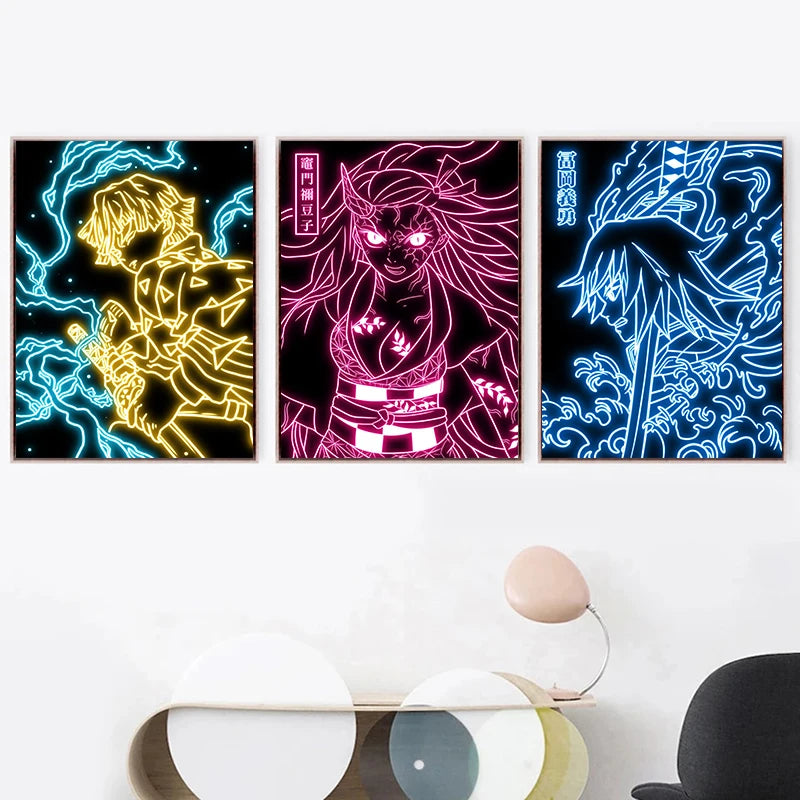 Neon-Stil Poster Leinwand Malerei Japan Anime Cartoon Figur Wandkunst für Wohnzimmer Home Decor ungerahmt