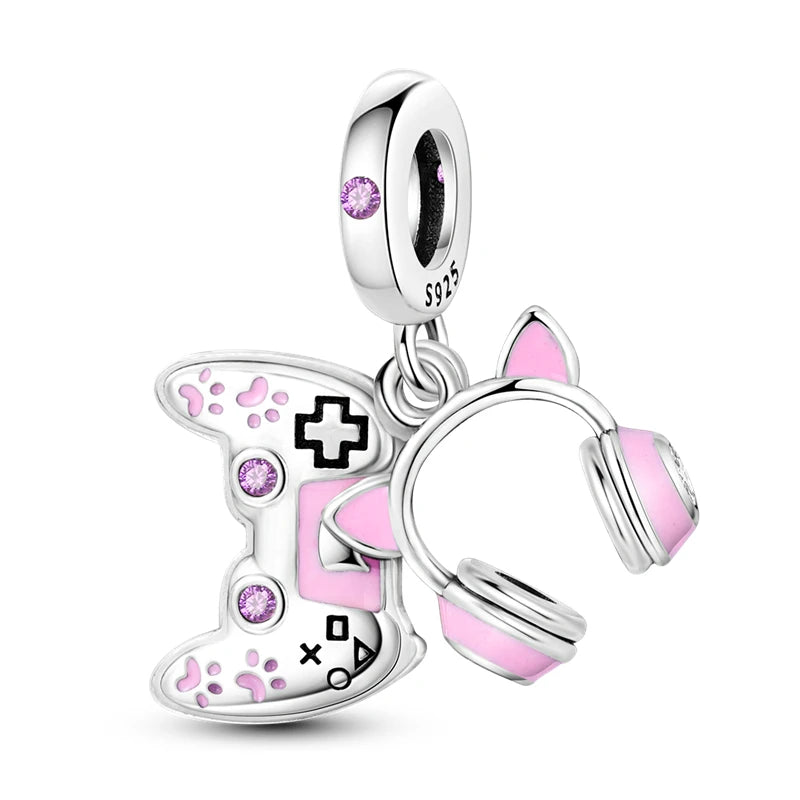 925 Sterling Silber Süßer Katzenanhänger – Pfotenabdruck-Perlenanhänger für selbstgemachte Armbänder