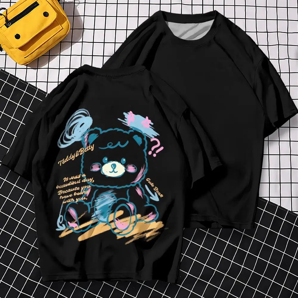 T-shirt à manches courtes avec ours 3D Harajuku