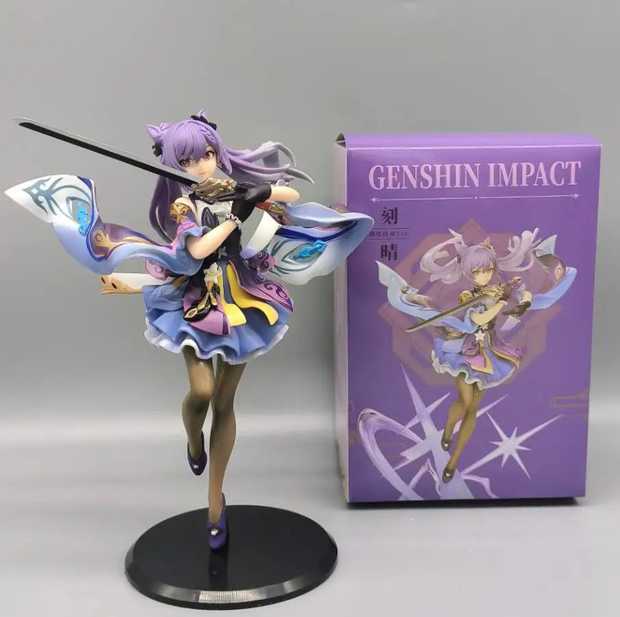 25CM Anime Figur Genshin Impact Keqing Schwingen Sie ein Schwert stehend Spielzeug Sammlung