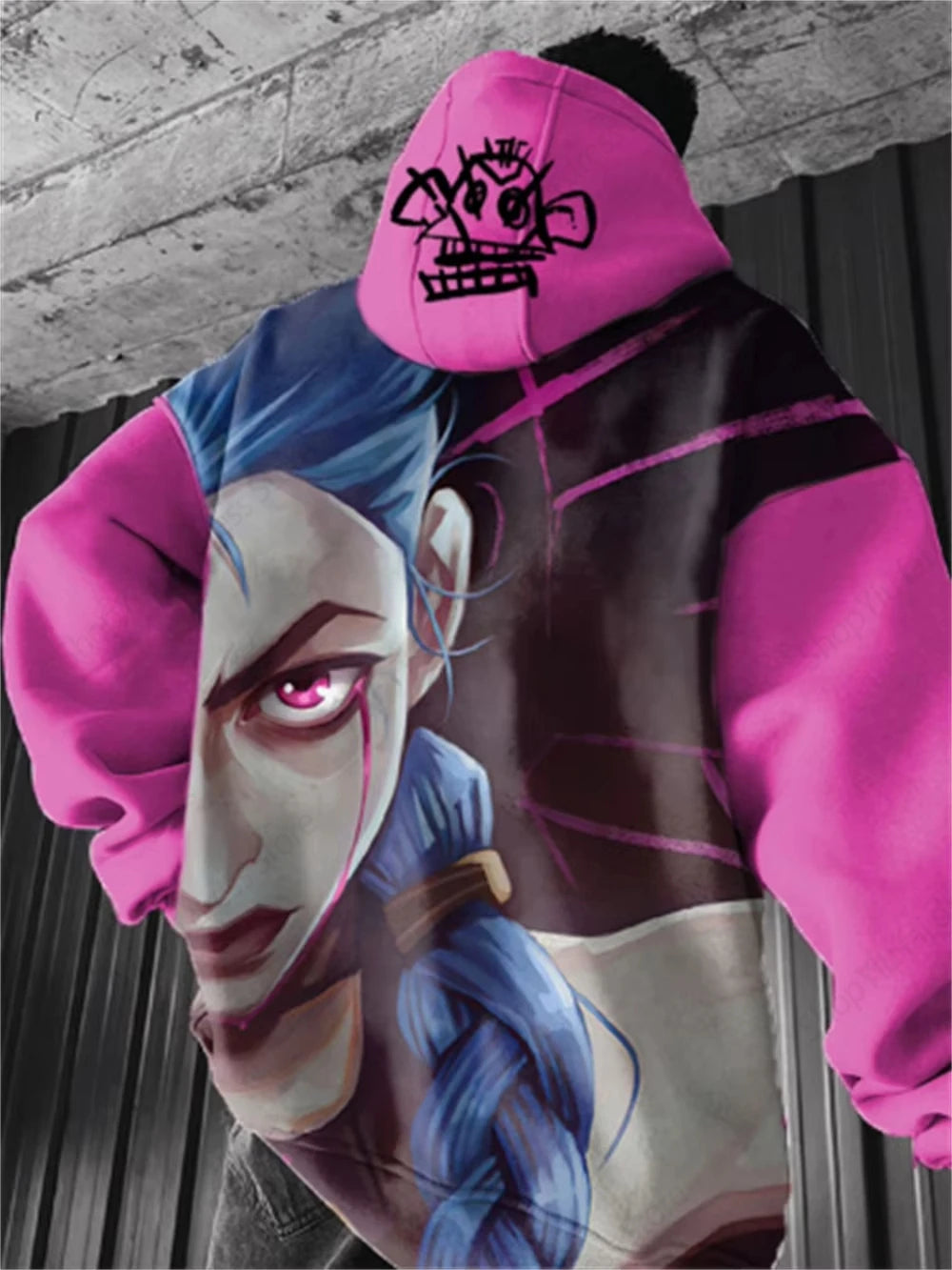 Anime Arcane League Jinx 3D-Druck-Kapuzenpullover – Übergroßes grafisches Sweatshirt für Männer und Frauen