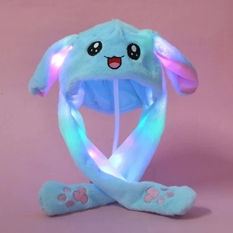 Chapeau de lapin en peluche à LED avec oreilles de lapin lumineuses – Joli chapeau de cosplay d'hiver pour adultes et enfants