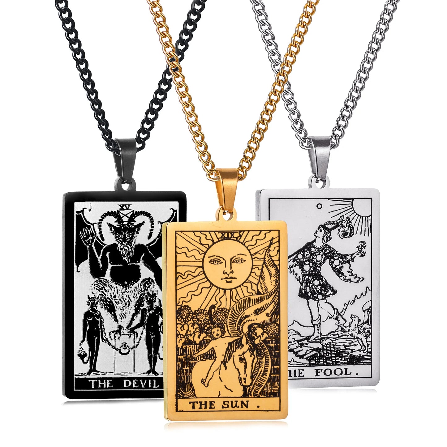 Tarotkarten-Halskette aus Edelstahl – 22 Persönlichkeits-Anhängerdesigns für Männer und Frauen