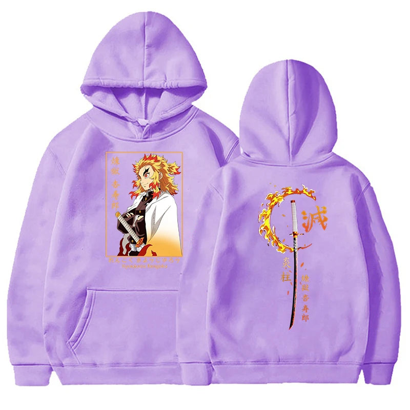 Herbst Winter Unisex Harajuku Hoodie - Anime Rengoku Kyoujurou Bedrucktes Sweatshirt, Lässiger Modepullover