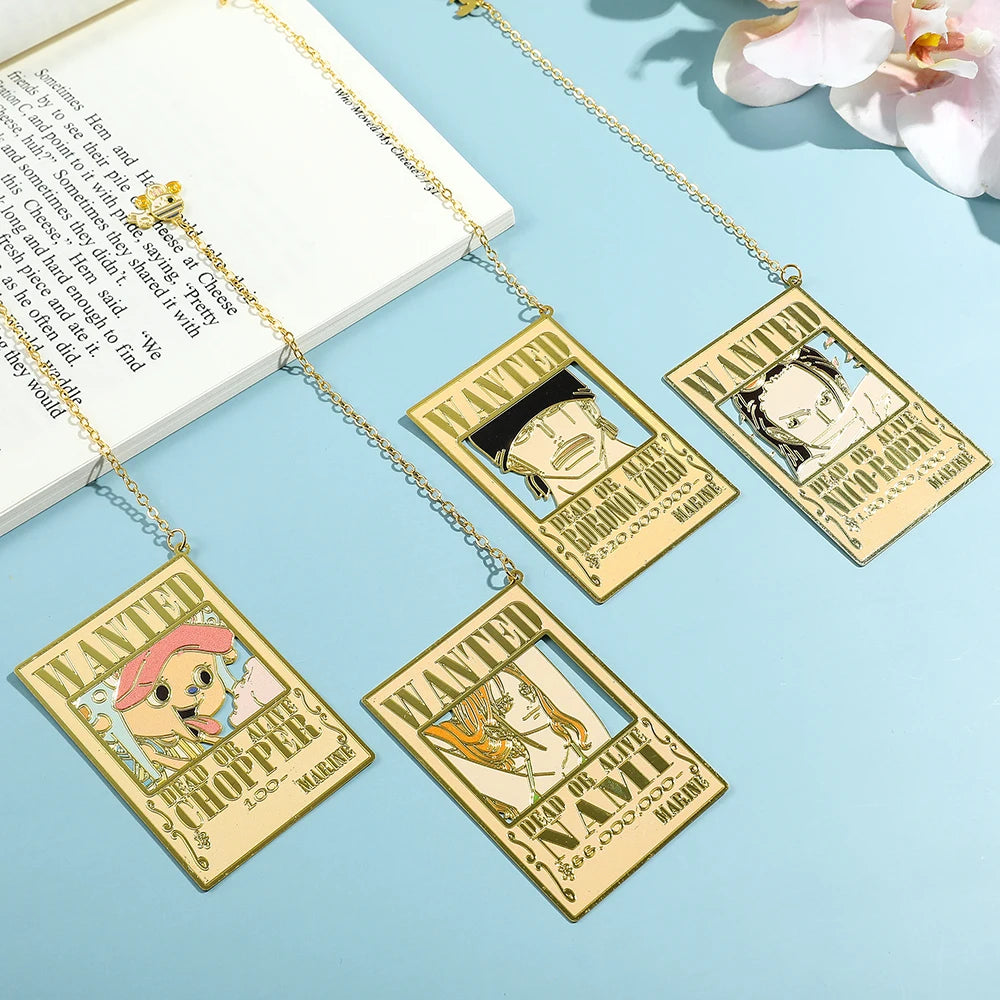 Anime One Pieces Pirates reward Metal Bookmarks with Tassel Gold Collection