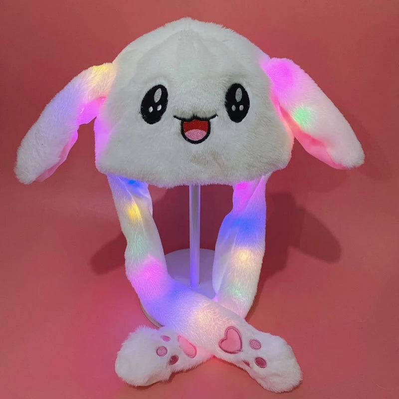 Chapeau de lapin en peluche à LED avec oreilles de lapin lumineuses – Joli chapeau de cosplay d'hiver pour adultes et enfants