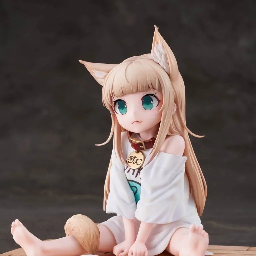 Figurine d'anime Cat Is A Kawaii Girl 8cm PVC Hobby Farine de soja S'asseoir et manger du poisson Petites décorations de voiture