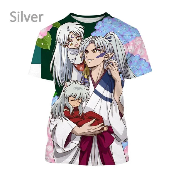 T-shirt imprimé 3D Inuyasha style anime d'été Harajuku décontracté