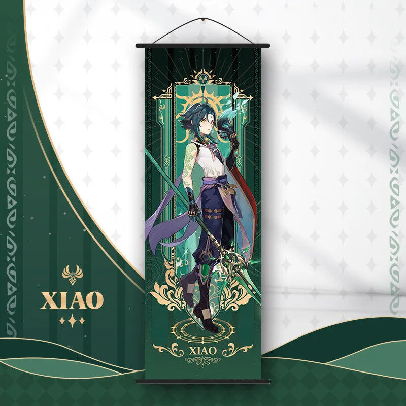 Genshin Impact Scroll Canvas Painting Hanging Anime Poster Wall Art Room Decoration
