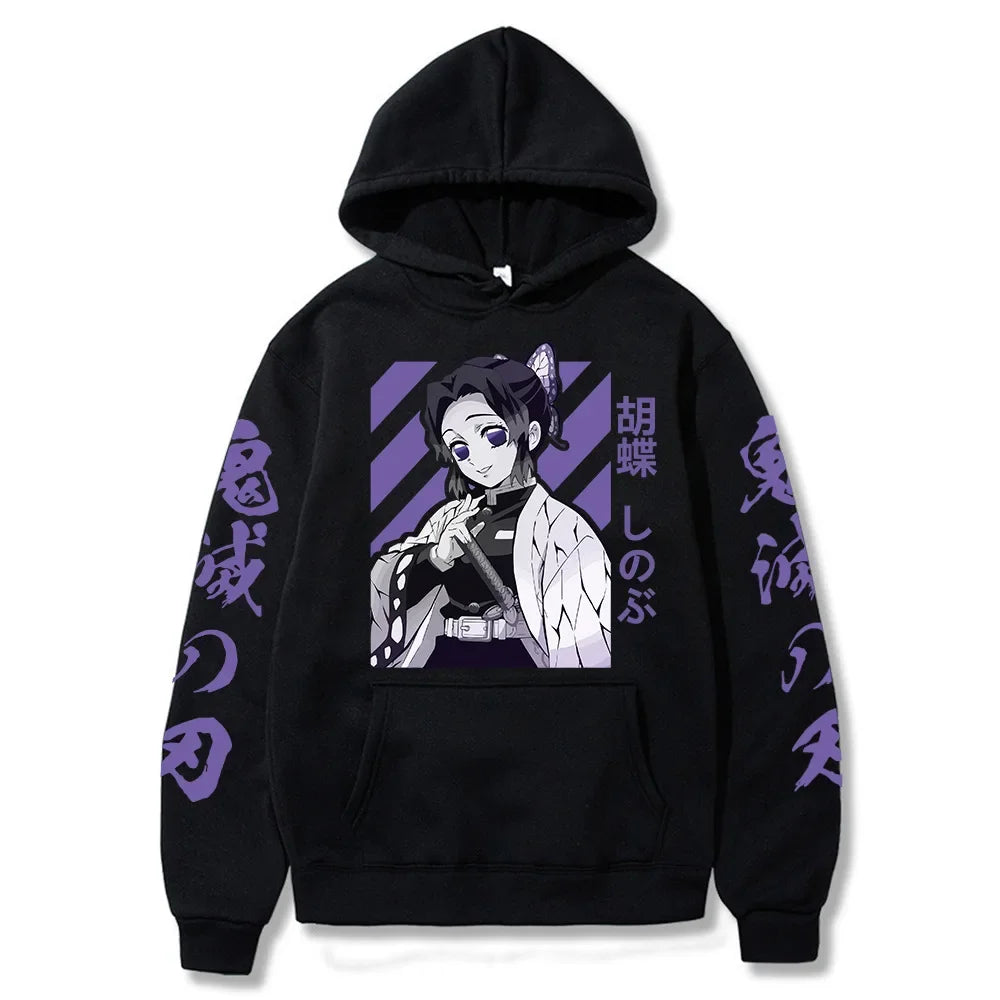 Anime Demon Slayer Hoodies Kamado Nezuko Print Unisex Plus Size Round Neck Streetwear Pullover Top for Men and Women