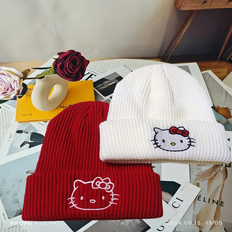 Sanrio Hello Kitty Strickmütze – Süße Anime-Wintermütze für Damen & Kinder