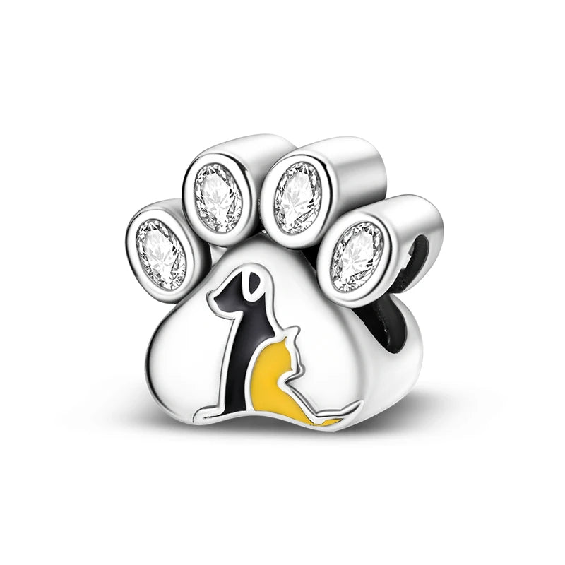 925 Sterling Silber Süßer Katzenanhänger – Pfotenabdruck-Perlenanhänger für selbstgemachte Armbänder