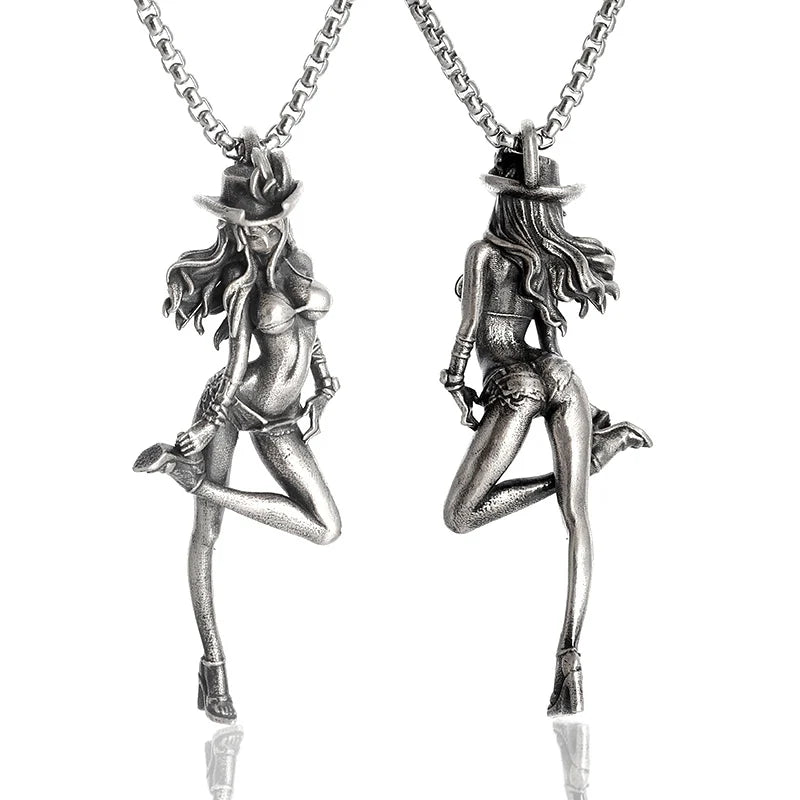 Versilberte Halskette mit Anime-Mecha-Girl-Anhänger – trendiger Hip-Hop-Rock-Punk-Schmuck für Männer und Frauen | Geschenkidee
