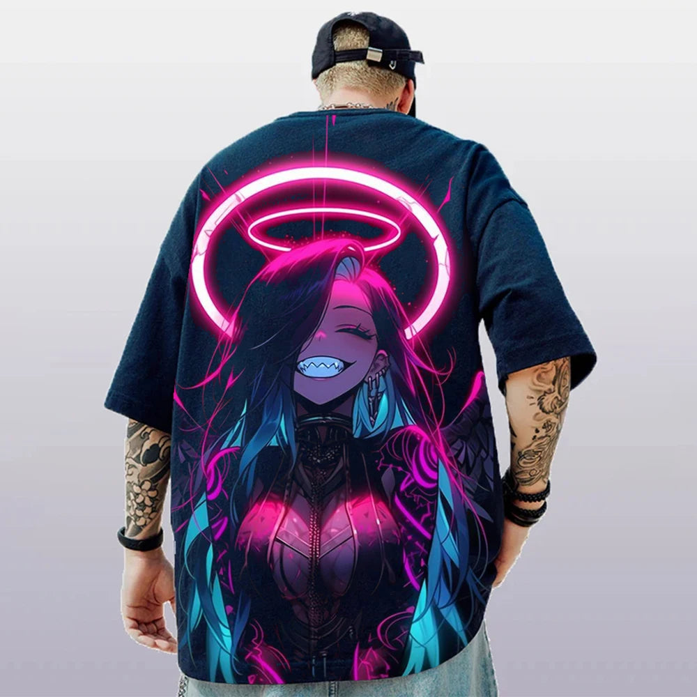 T-shirt d'été pour hommes avec imprimé anime 3D surdimensionné, haut décontracté tendance
