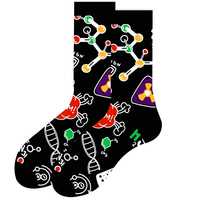 Neuartige Baumwollsocken mit Cartoon-Motiv für Herren 2023 Boxing Dollars Schachbretter Tier Große Größe Lange Socken