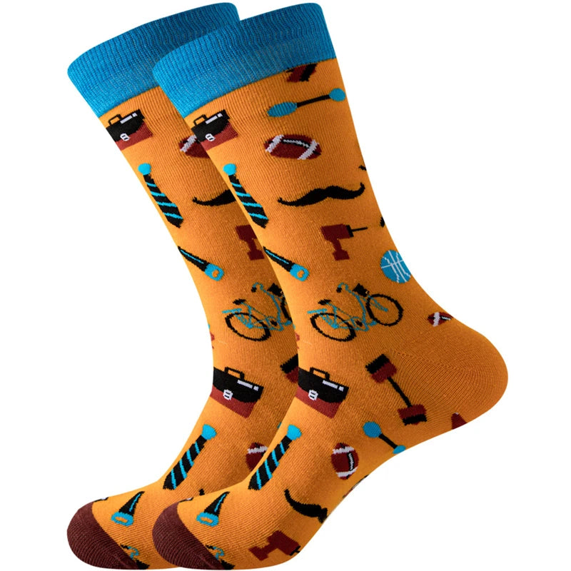 Neuartige Baumwollsocken mit Cartoon-Motiv für Herren 2023 Boxing Dollars Schachbretter Tier Große Größe Lange Socken