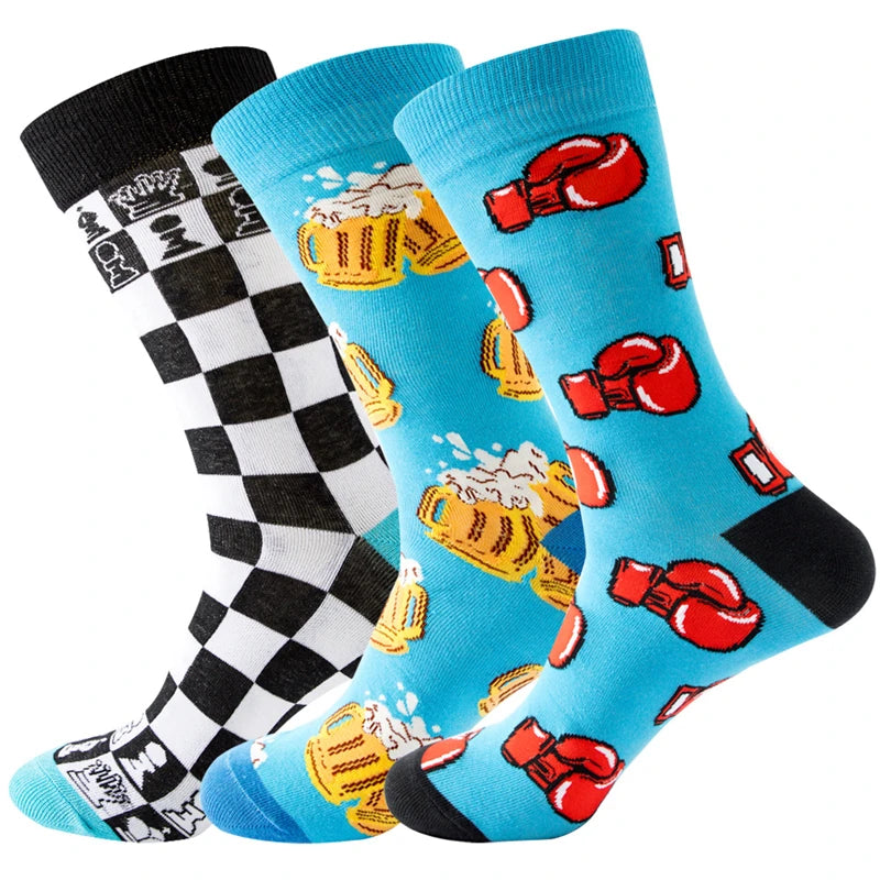 Neuartige Baumwollsocken mit Cartoon-Motiv für Herren 2023 Boxing Dollars Schachbretter Tier Große Größe Lange Socken