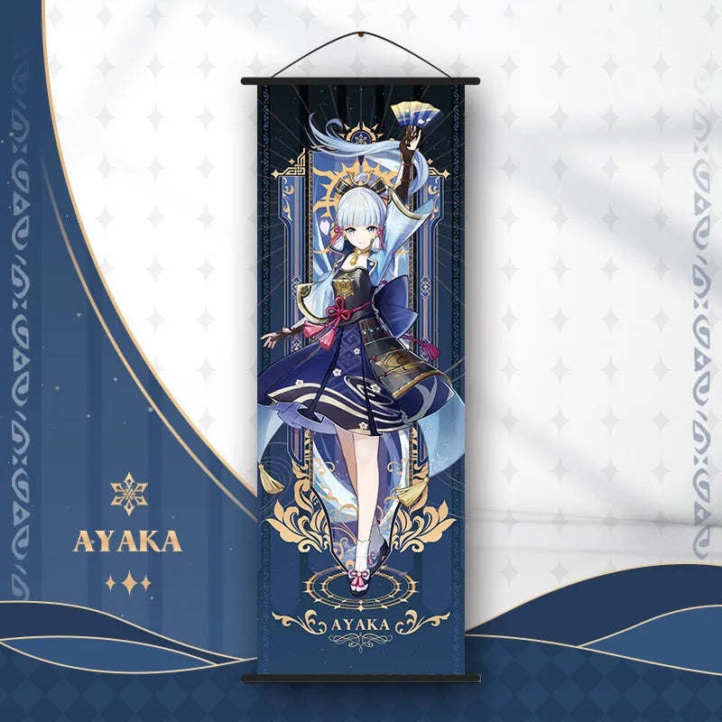 Genshin Impact Scroll Canvas Painting Hanging Anime Poster Wall Art Room Decoration