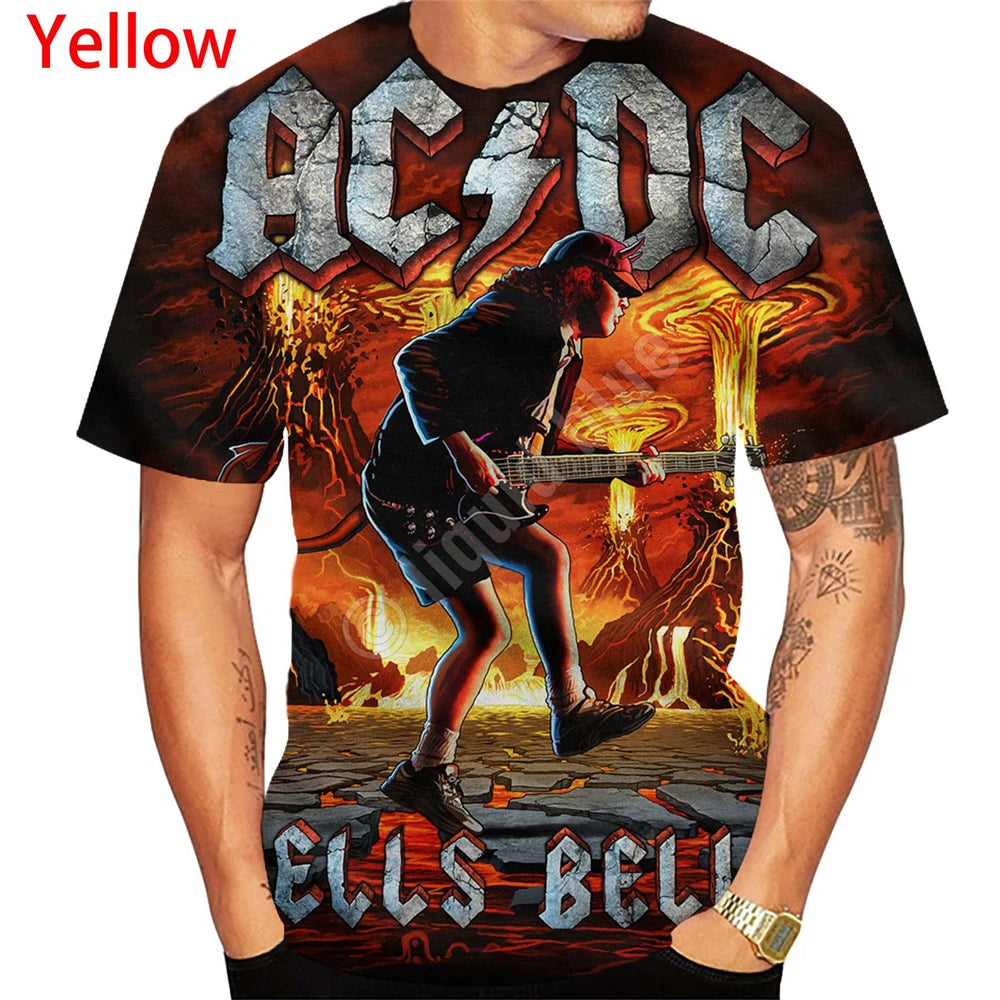 2024 Summer Fashion Men's T-Shirt AC/DC Metal Rock Band 3D Print O-Neck Top for Boys Casual Children's Wear