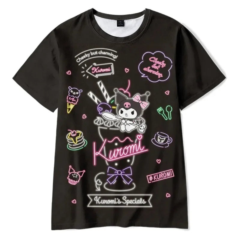 2024 Anime Cartoon Summer Kuromi T-shirt 3D Printing Cartoon Clothes Street Cute Children Girls Fashion T-shirt Casual Tops