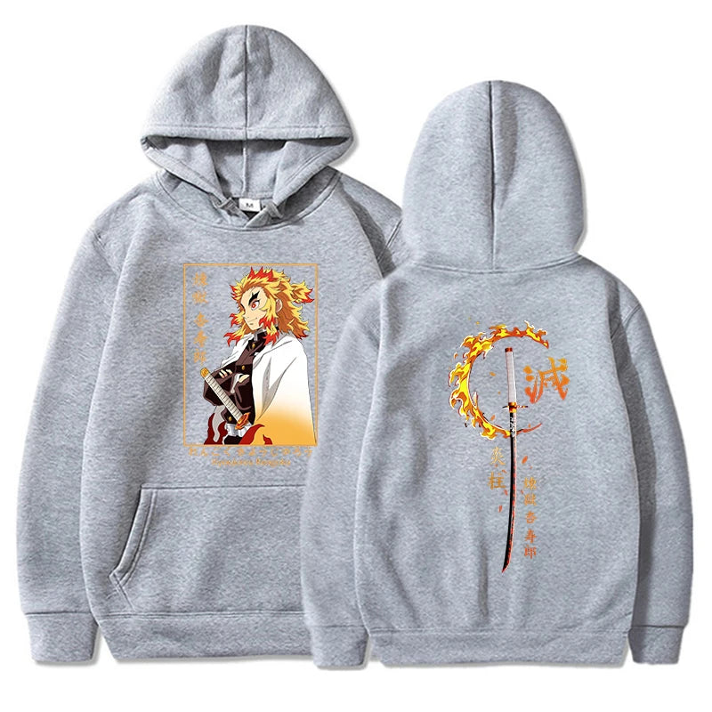 Herbst Winter Unisex Harajuku Hoodie - Anime Rengoku Kyoujurou Bedrucktes Sweatshirt, Lässiger Modepullover